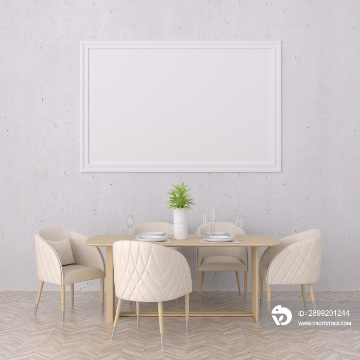 3D Mockup photo frame in Modern interior of dining room