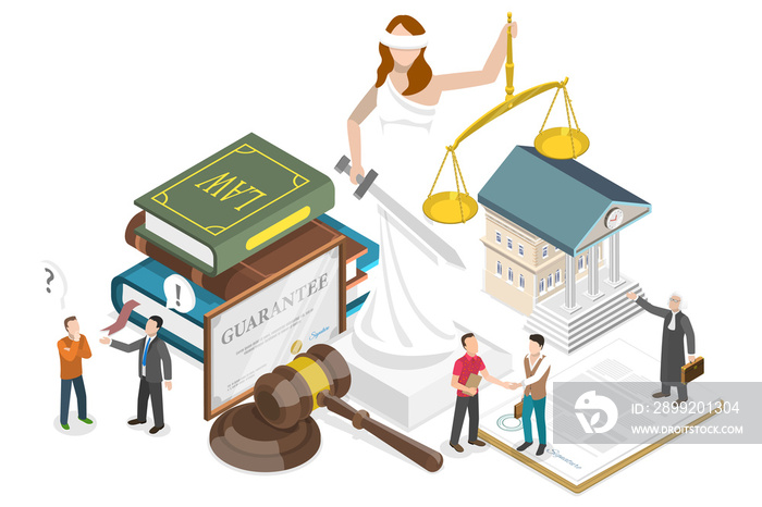 3D Isometric Flat  Conceptual Illustration of Law And Justice