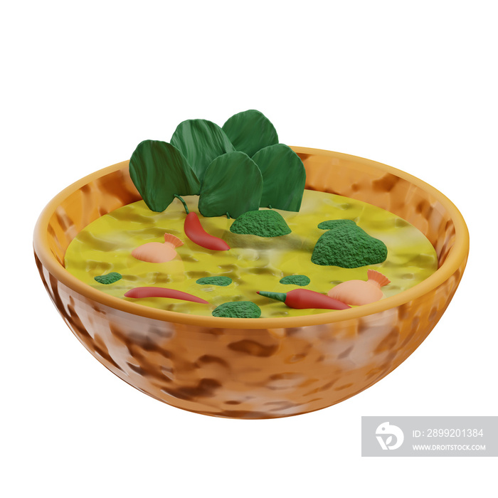 Asian Food Green Curry 3D Illustration
