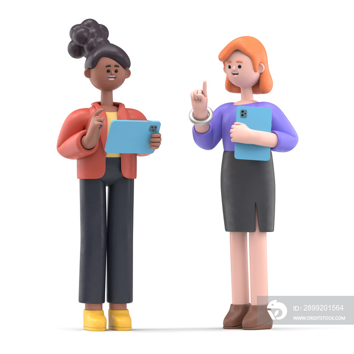 3D illustration of cartoon characters talking and discussing. communication and talking concept. 3D rendering on white background.