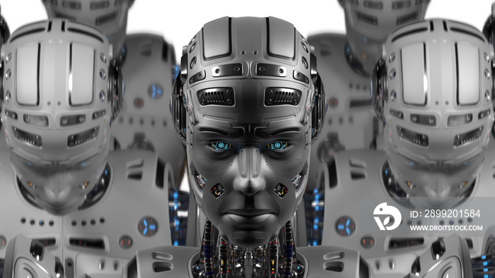 3D Render Futuristic Robot army or group of cyborgs