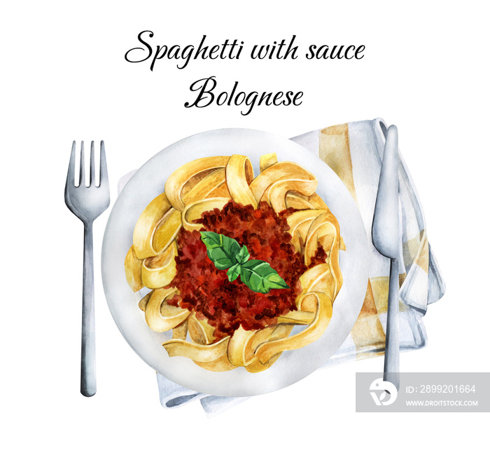 Spaghetti with sauce bolognese. Watercolor  illustration 2