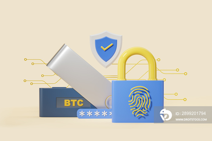 Cryptocurrency secure storage concept with bitcoins