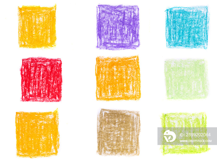 multi-colored rectangles drawn with oil pencils isolated on a white background