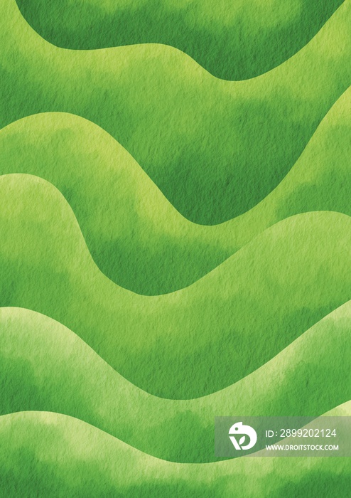 Fresh green mountain hill watercolor illustration background for decoration on nature and healthy concept.