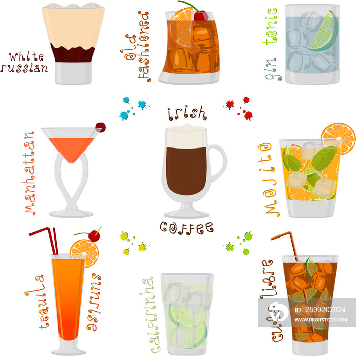 Various sweet tasty natural alcohol cocktail