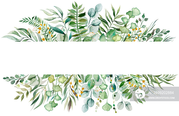 Watercolor botanical green leaves frame illustration