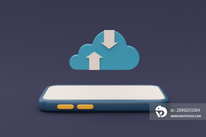 Cloud storage technology concept,Blue cloud symbol with smartphone ,online database,transfer data information,minimal style.3d rendering.