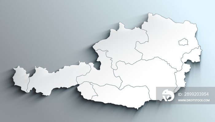 Modern White Map of Austria with States With Shadow