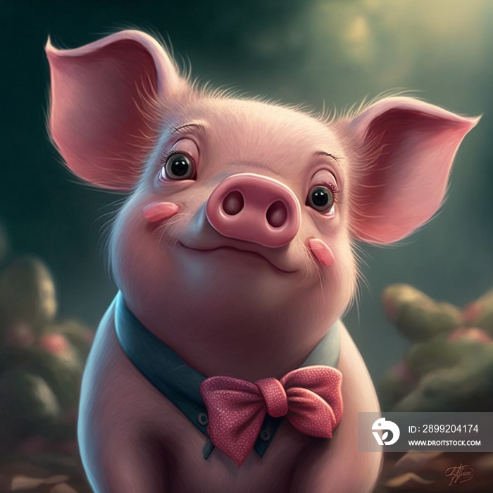 A cute little pig with a bow tie