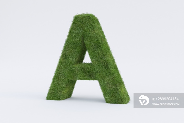 3d rendering of green grass letter A isolated on white background