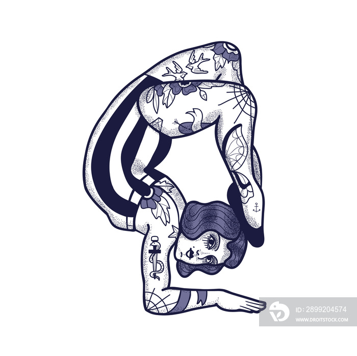 Vintage female contortionist, vector illustration