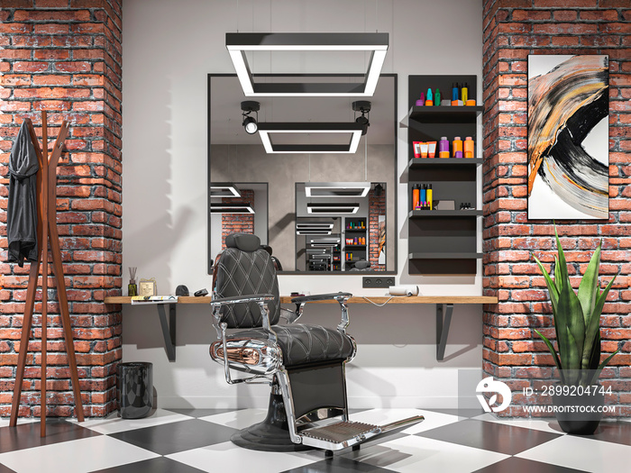 hair salon interior 3d illustration