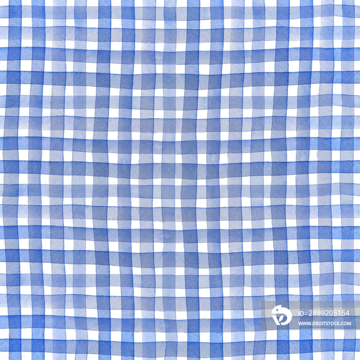 Watercolor blue checkered pattern seamless