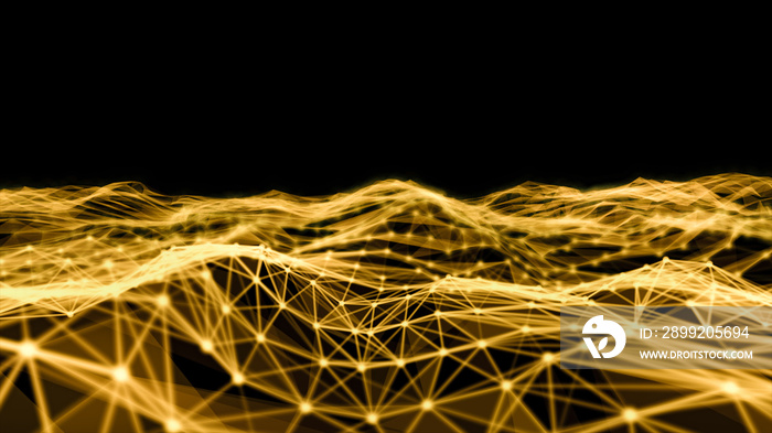 Blurry Global digital Network, abstract background.Wireframe of network communications. Digital concept of molecular polygonal shapes.