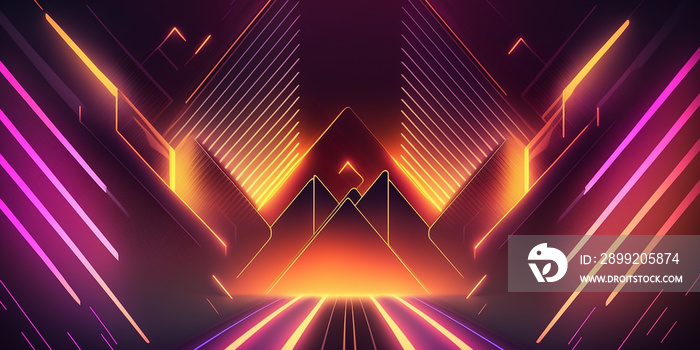 Abstract digital futuristic synthwave neon background 3d banner, for header or website or other graphic resource with empty space for text.