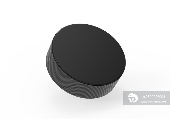 Black hockey puck mock up template for branding and promotion, 3d render illustration.