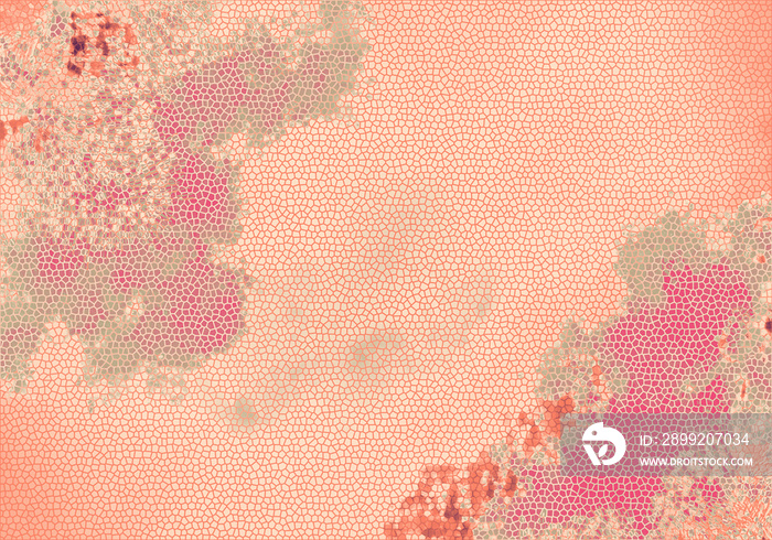 ヴィンテージタイルで描いた鮮やかな大輪の花・和風抽象背景イラスト紅牡丹色