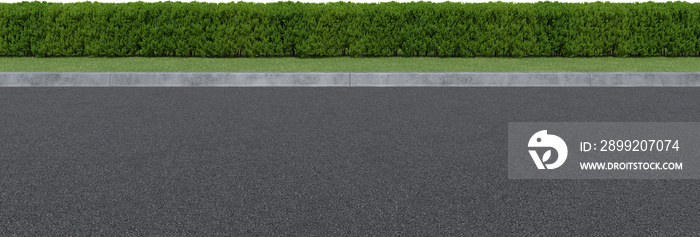 Realistic road side and hedge. 3d rendering of isolated objects.