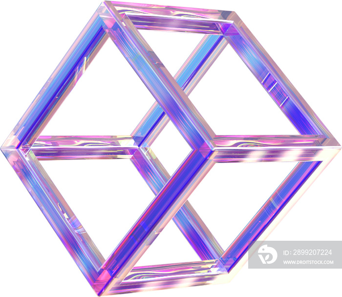 Holographic geometric shape isolated on transparent background. 3D rendering