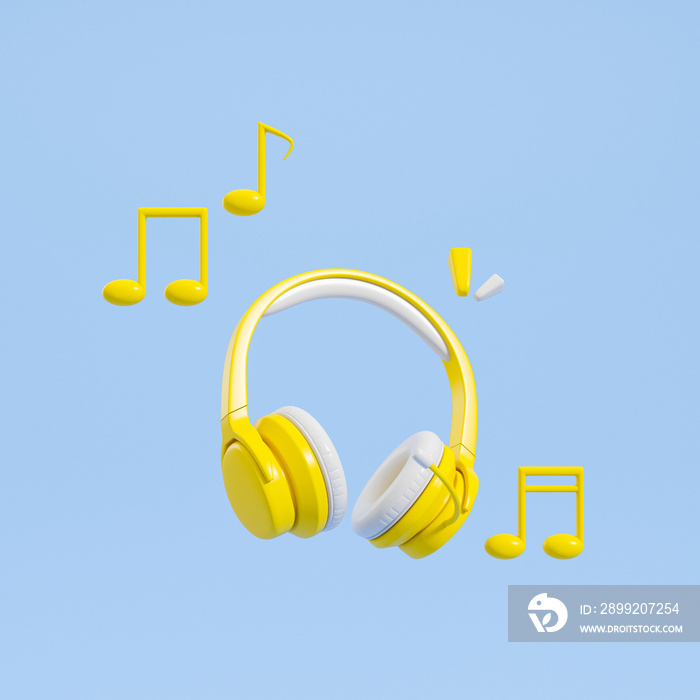 Headphones and musical notes on blue background