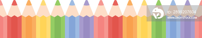 Cute pastel colored pencils border. Flat design illustration. Back to school concept.