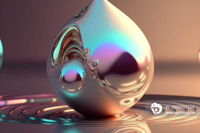 3D render abstract geometric background, pearl drop, creative shapes