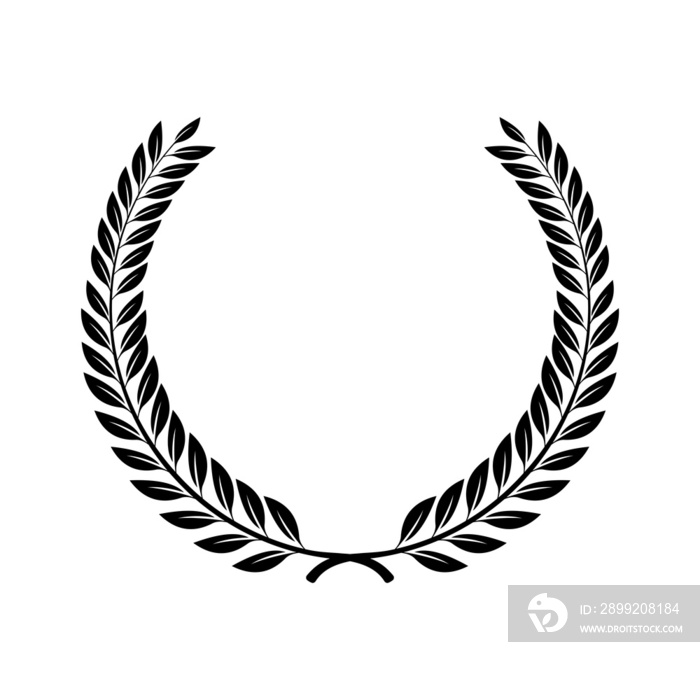 black silhouette circular laurel foliate isolated on transparent background. depicting an award, achievement, heraldry, nobility, Emblem floral greek branch flat style. laurel foliate PNG