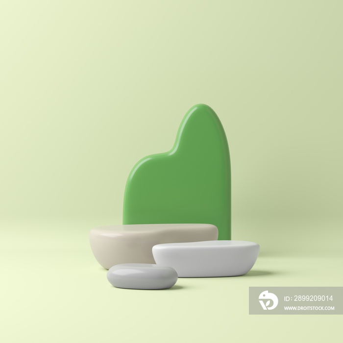 3d render abstract pastel color mock up scene. beige podium and green background for product.