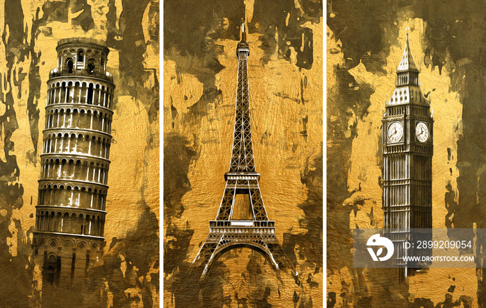 modern painting of golden paris london pica The texture of the oriental style of gray and gold canvas with an abstract pattern. artist collection of gold painting