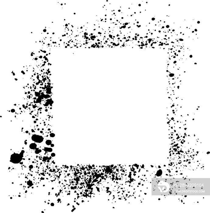 abstract black ink sprayed on a transparent background. square design elements for copy space frame. the grunge paint brush collection for creative design