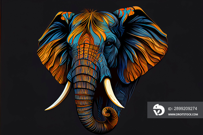 elephant head Fokus in camera ethnic painting with feathers