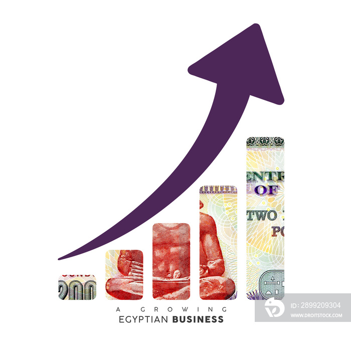 Growing business icon. clip masking of Egyptian pound note to in the shape of a business growth graph. Illustration