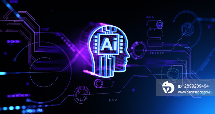 AI head hologram with network circuit, digital connection