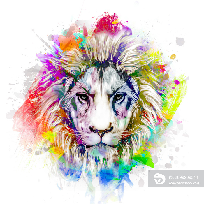 lion head with creative abstract elements on colorful background