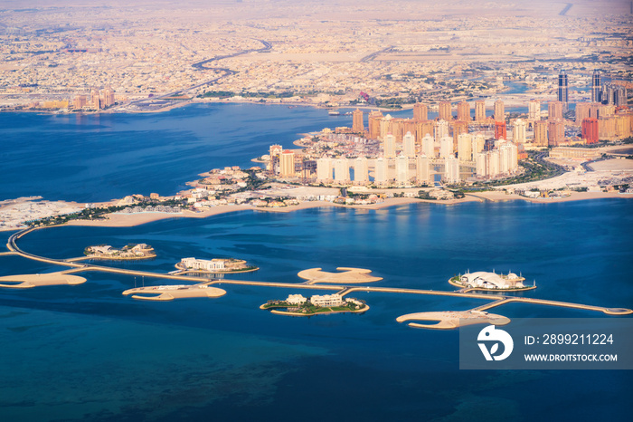 Aerial view of the Pearl-Qatar island in Doha . Qatar, the Persian Gulf. Persian Gulf.