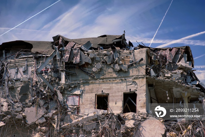 War Zone - Village After an Airstrike - Aircraft Contrails - Missiles, Bombing - Conflict Zone - Gas Attacks - Sarin, Chlorine, VX, Tabun, - Mustard Gas - War Crimes