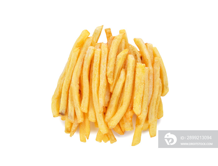 French fries isolated on white background. Top view