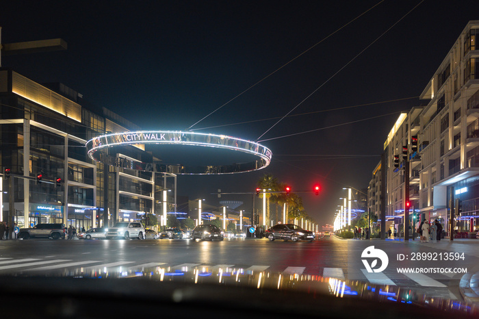 Dubai City Walk at night, a beautiful residential and tourist attraction outdoor area | Modern design