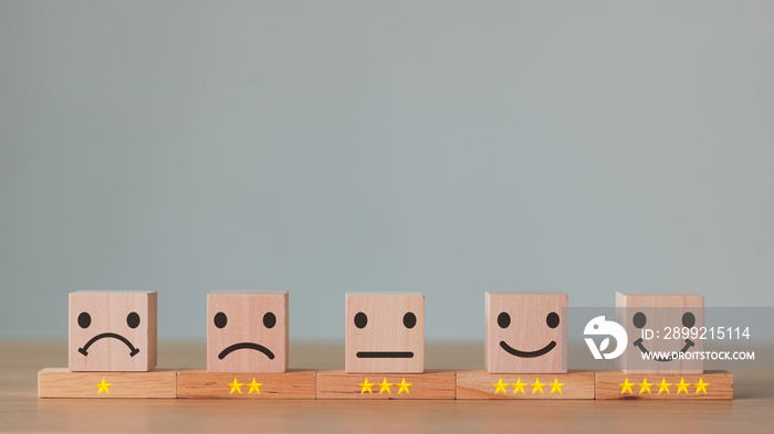 Mental Health Assessment. feedback rating and positive customer review experience, service and Satisfaction, wood block with 1 to 5 star icon to give satisfaction in service. rating very impressed.