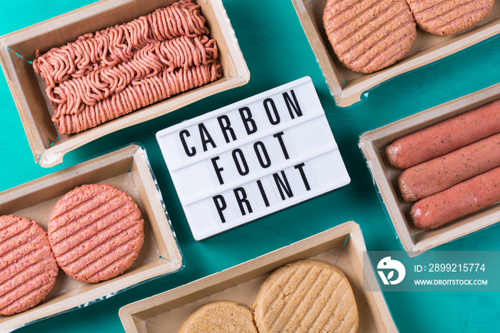 Variety of plant based meat, food to reduce carbon footprint