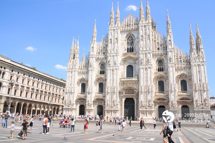 Piazza del Duomo, the main piazza of Milan and Cathedral-Basilica of the Nativity of Saint Mary, the largest Gothic cathedral in the world, Lombardy, Italy