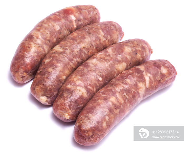 Raw beef or pork grill sausage isolated on white background