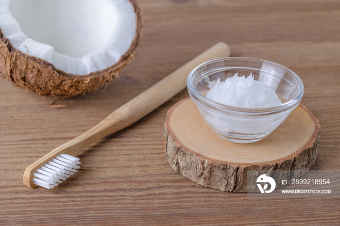 coconut oil toothpaste, natural alternative for healthy teeth, wooden toothbrush