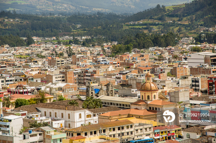 Outdoor view of beautiful panoramic view of the city of Otavalo in Ecuador