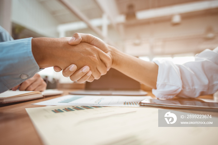 Shaking hands. Happy to work together, before the meeting.Business Financial Concept.