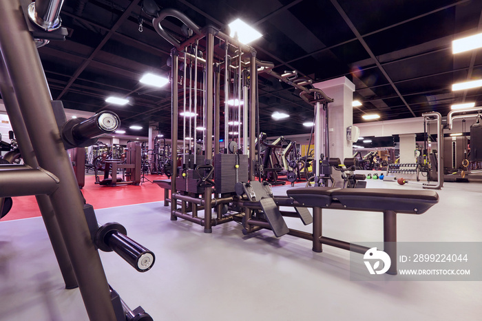 Sports simulators equipment in interior of the gym.