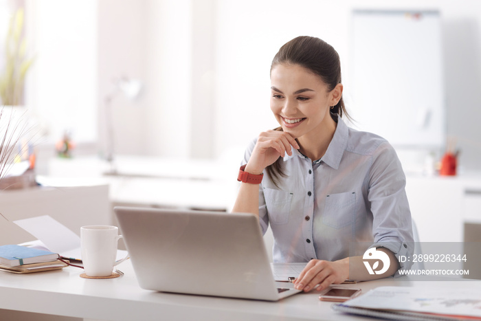 Positive delighted manager feeling happiness