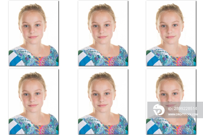 Passport picture or Identification photo of a young blond girl