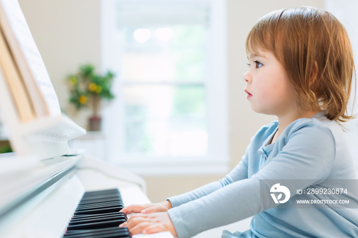 Toddler girl playing piano